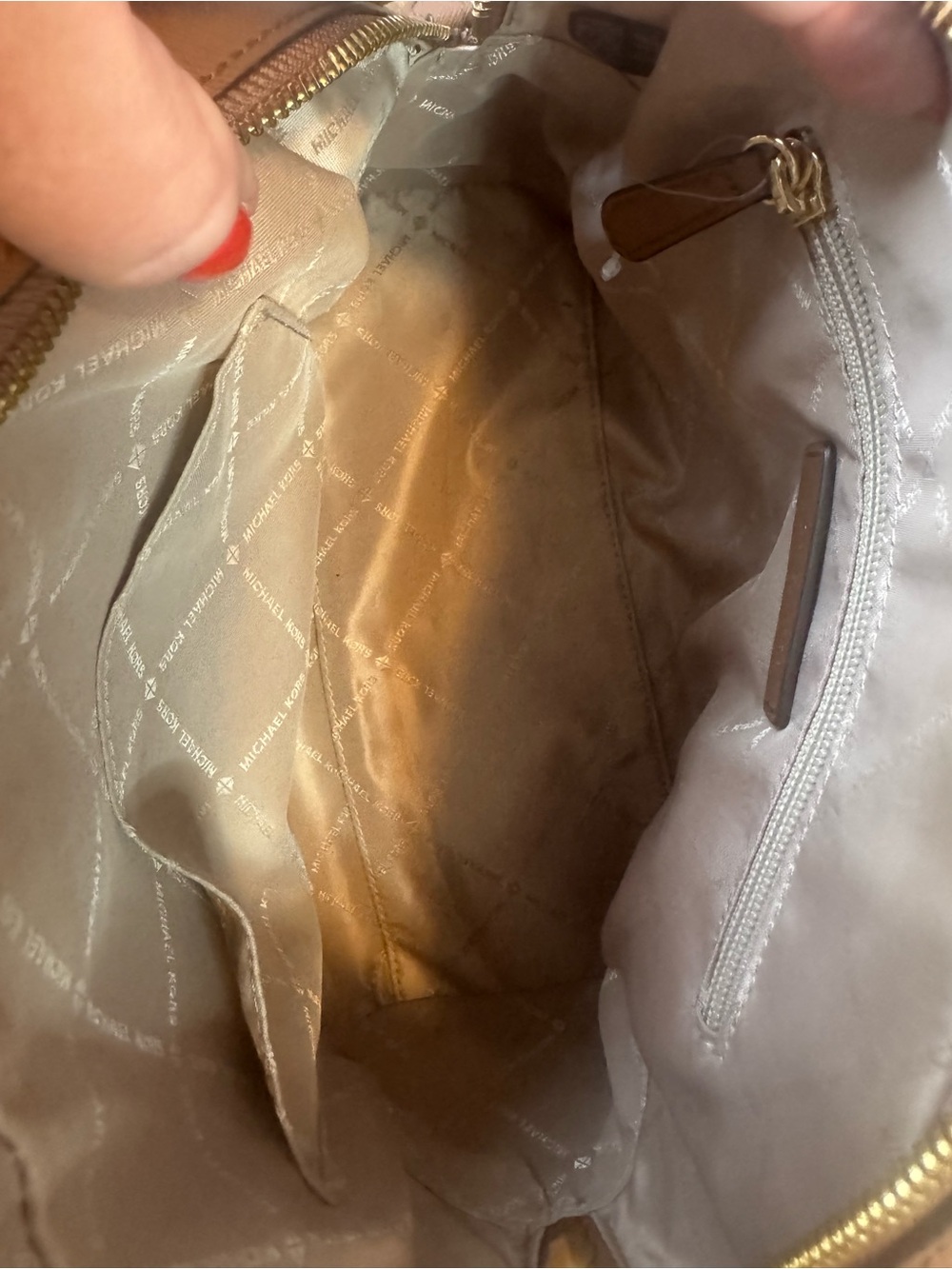 Michael Kors Cream MK Logo Clutch with Brown Leather Trim and shoulder strap - Picture 7 of 15